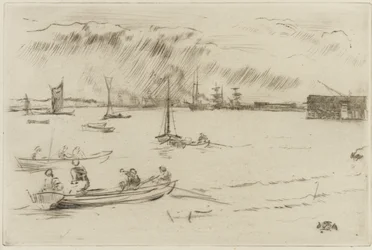Themsen mot Erith, ca 1877 (torrnål på papper)